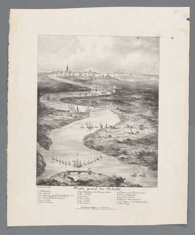 Walk of the Schelde från Fort Bath till Antwerpen, 1832 Karta över Schelde (titel på objekt) av J.B. Clermans