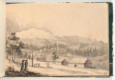 Berglandskap med människor och hus av Johan Christian Dahl