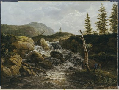 Bergigt landskap med ett vattenfall, Norge av Johan Christian Dahl