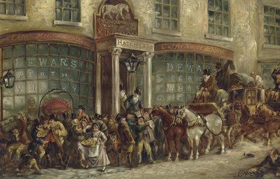 White Horse Cellar Hatchetts, Piccadilly, London (chromolitho) av J.C. Maggs