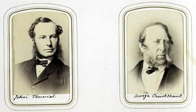 Porträtt av Sir John Tenniel (1820-1914) och George Cruikshank (1792-1878) ca 1860 (albumintryck) av J.C. Watkins