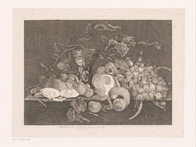 Stilleben med frukt och ostron Galerie des peintres flamands, hollandais et allemands de Le Brun (serietitel) av J.L.L.C. Zentner
