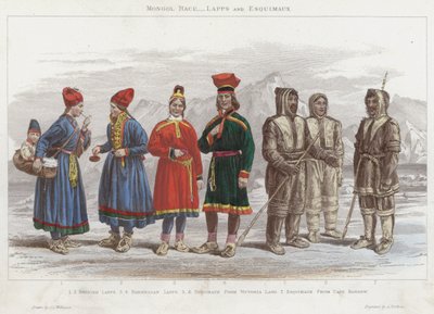 Mongol Race, Lapps and Esquimaux (färgad gravyr) av J.L. (after) Williams
