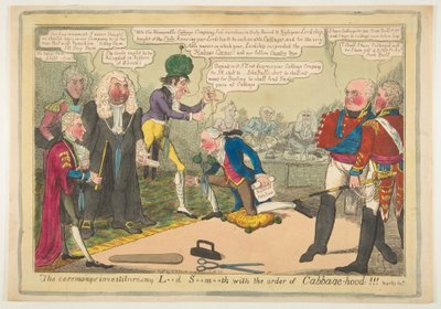 The Ceremony of Investiture of My L**d S**m**th med Order of Cabbage-hood, ca. juni 1819. av JL Marks
