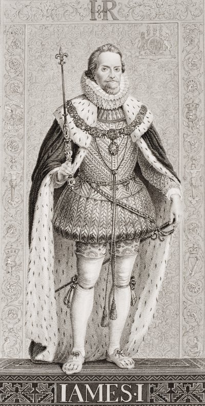 James I (1566-1625) från "Illustrationer av engelsk och skotsk historia" volym I av J.L. Williams