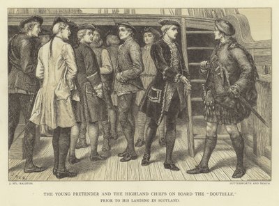 The Young Pretender och Highland Chiefs ombord på Doutelle innan han landade i Skottland av J.M.L. Ralston