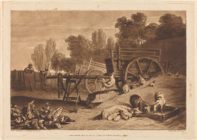 Gårdsgården med hanen, publicerad 1809. av Joseph Mallord William Turner