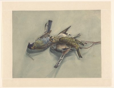 Stilleben med tre döda fåglar av J.N. Landré (signed by artist)