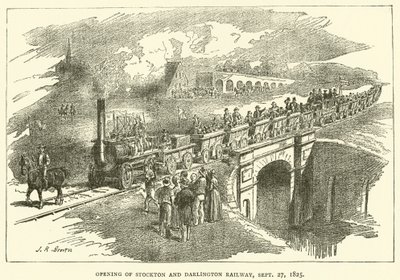 Invigning av Stockton och Darlington Railway, 27 september 1825 (gravyr) av J.R. Brown