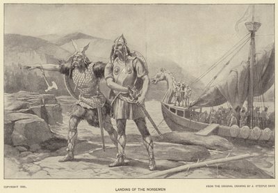 Norrmännens landsättning (litho) av J. (after) Steeple Davis
