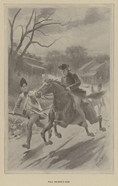 Paul Reveres åktur (litho) av J. (after) Steeple Davis