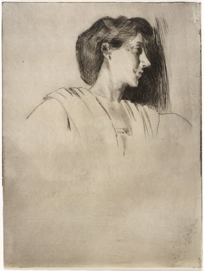 Studie av ett kvinnohuvud i profil av J. Alden Weir