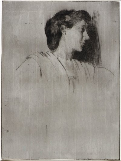 Studie av ett kvinnohuvud i profil av J. Alden Weir