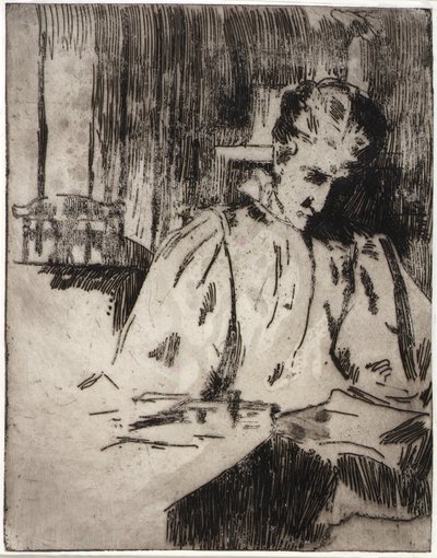 Kvinna som läser av J. Alden Weir