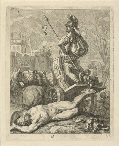 Akilles med Hectors lik bakom sin vagn Scener ur Achilles liv (serietitel) Vitam et mortem achilli (serietitel) av J. Alexander Janssens