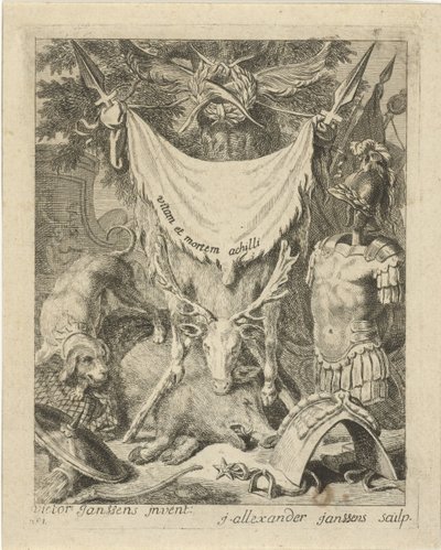 Titeltryck för en serie med scener ur Achilles liv Scener ur Achilles liv (serietitel) Vitam et mortem achilli (serietitel på objekt) av J. Alexander Janssens