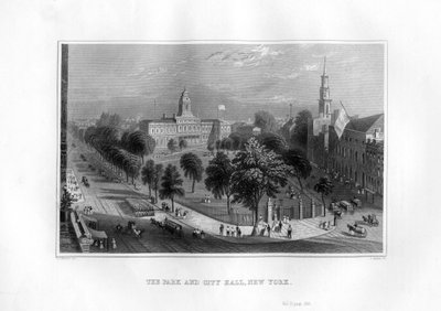 Parken och stadshuset, New York, 1855. av J. Archer