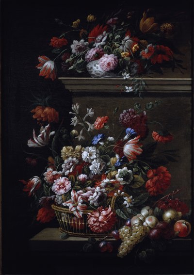 Stilleben av blommor (olja på duk) av J B and Bogdany Jakob Monnoyer