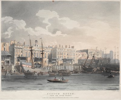 Tullhuset, från Themsen, 1808. av J. Bluck