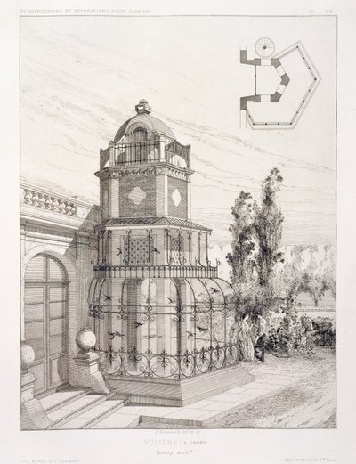 Voljär för sångfåglar, från en mängd mönster av olika arkitekter, pub. Morel & Cie, Paris, ca 1880 av J. Boussard
