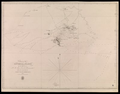 Karta över Seychellerna av officerarna på H.M.-fartygen Leven och Barracouta under ledning av kapten W.F.W. Owen R.N. 1825 av J. & C. Walker