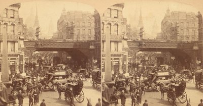 Grupp av 4 stereografvyer av Ludgate Hill, London, England, 1850-1910-talet. av J F Jarvis