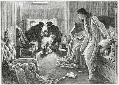 Jag räckte upp handen mycket mjukt och drog fram dolken under kudden, illustration till en thriller-kriminalroman "the Story of a Scar", från "Appleton