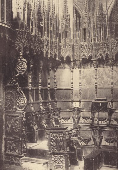Körstolar i katedralen i Barcelona (svartvitt foto) av J. Furnells