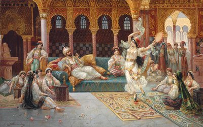 En haremsdans (olja på duk nedlagd ombord) av J. G. Delincourt