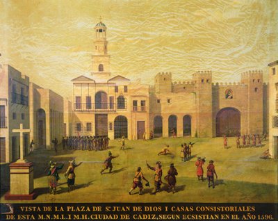 Plaza de San Juan de Dios 1596 (olja på duk) av J. Garcia