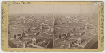 Stereograf av utsikt nordnordväst från vattentornet efter branden i Chicago 1871, 1871 (bw-foto på kortfäste) av J. H. Abbott