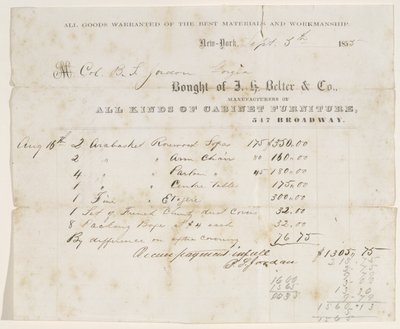 Försäljningsbrev till överste B. S. Jordan, 5 september 1855 (bläck på papper) av J. H. Belter and Co. J. H. Belter and Co.