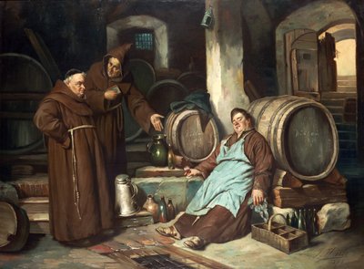 Munkar i en källare, 1873 av J. Haier