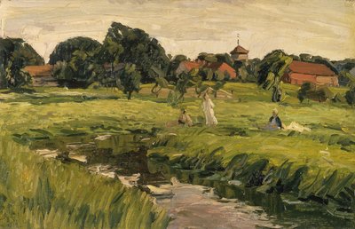 Children by the Creek (olja på duk) av J. Hansch