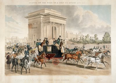 Hästdragna vagnar längs Hyde Park Corner, London, 1838 av J Harris