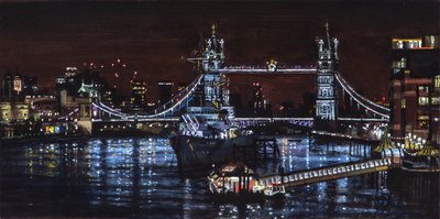 HMS Belfast på natten, 2000 (oljemålning) av J Hugh L Beattie