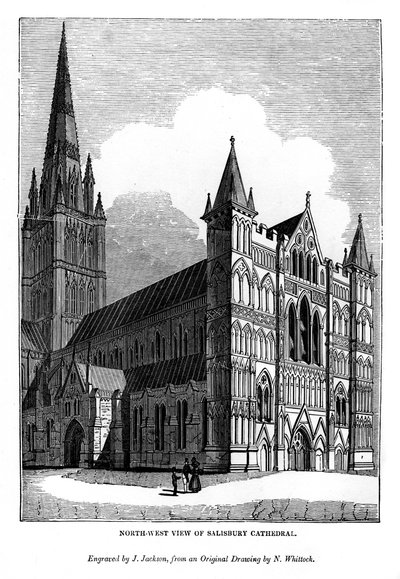Nordvästlig utsikt över Salisbury Cathedral, 1843 av J. Jackson