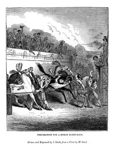 Förberedelse för en romersk hästkapplöpning, 1843 av J. Jackson
