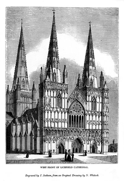 Västra fronten av Lichfield Cathedral, 1843 av J. Jackson
