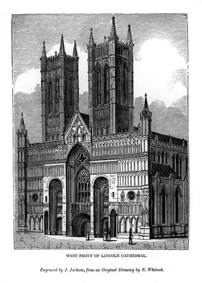 Västra fronten av Lincoln Cathedral, 1843 av J. Jackson