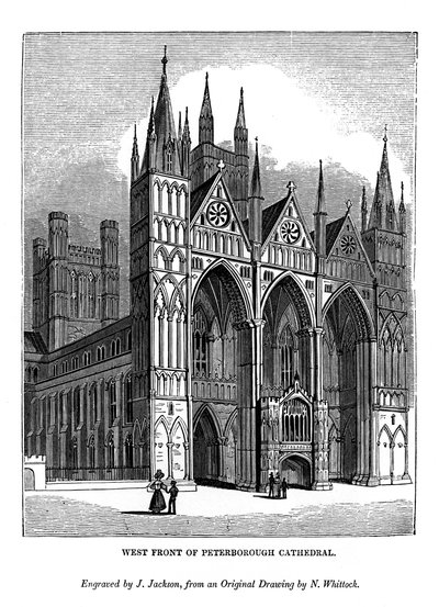 Västra fronten av Peterborough Cathedral, 1843 av J. Jackson