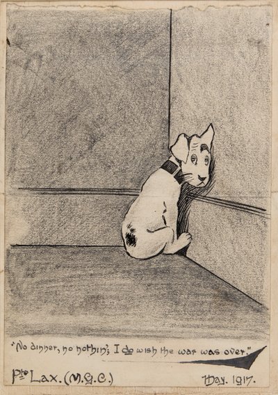 Ingen middag, nej ingenting, jag önskar att kriget var över, 1917 (penna, penna och bläck på papper) av J. Lax