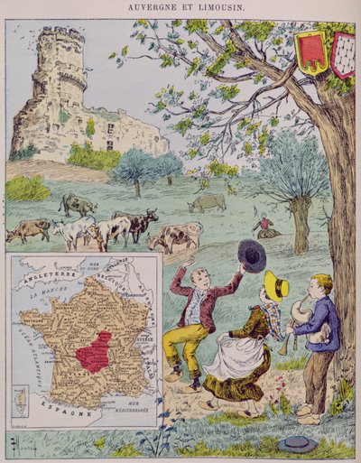 Auvergne och Limousin, illustration för Le Tour de France av Marie de Grandmaison, 1893 av J. Maurel