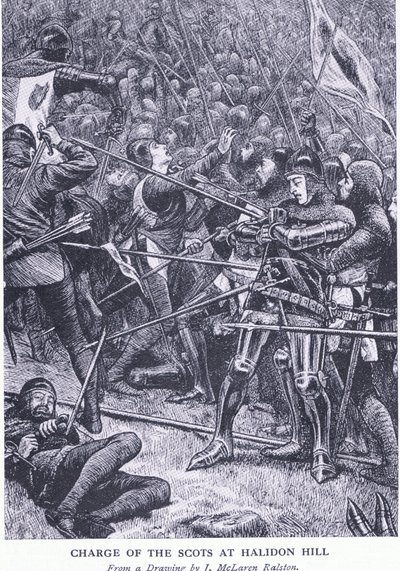 Charge of the Scots at Halidon Hill, från Cassells History of the British People publicerad av Waverley Book Company Limited, ca 1940 av J McLaren Ralston