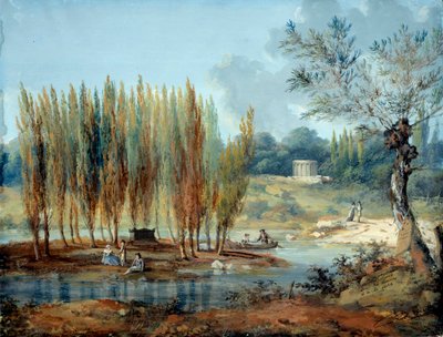 Utsikt över den schweiziske filosofen Jean Jacques Rousseaus (1712-1778) grav i Ermenonville (Oise) Målning av J. Moreth (1700-talet) Paris musee Carnavalet av J. Moreth