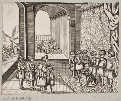 Illustration till Adam Olearius, "Persian Rosenthal av en genial poet Schich Saadi […]", Schleswig 1660 av J. Muller