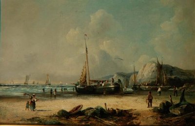 Fiskebåtar på stranden av J. Mundell