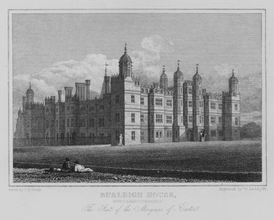 Burleigh House, Northamptonshire, sätet för Marquess of Exeter (gravyr) av John Preston Neale