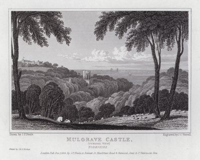 Mulgrave Castle, allmän utsikt, Yorkshire (gravyr) av John Preston Neale