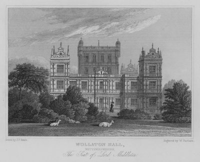 Wollaton Hall, Nottinghamshire, Lord Middletons säte (gravyr) av John Preston Neale